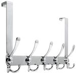 WEBI Over The Door Hook Door Hanger Hook Rack with 5 Tri Hooks for Hanging Coats, Over The Door Towel Rack Towel Hanger Door Coat Hanger Over Door Coat Rack for Bathroom,Behind Back of Door,Silver