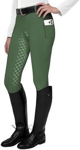 FitsT4 Sports Women's Full Seat Riding Tights Active Silicon Grip Horse Riding Tights Equestrian Breeches Olive Green Size XL
