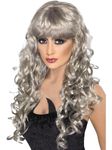 Smiffys Siren Wig, Silver Long, Curly with Fringe, Ladies Glamour Wigs Fancy Dress, Adult Dress Up Wigs