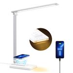 sympa LED Desk Lamp with Wireless Charger, USB Charging Port, Dimmable Table Lamp with Night Light, 5 Light Levels, 5 Color Temperatures, Touch Control, Memory Function, for Home Office Study Reading