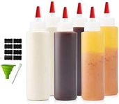 6-Pack Condiment Squeeze Bottles for Sauces - Includes Funnel, Erasable Marker & Reusable Labels, Perfect for Salad Dressings, Liquids, and Ketchup, Durable Plastic 8 oz Bottles