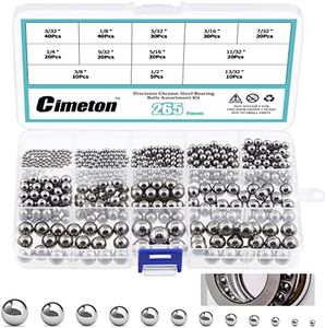 Cimeton 265Pcs 12Sizes Precision Bearing Steel Ball Assortment Kit Including Sizes 3/32 1/8 5/32 3/16 7/32 1/4 9/32 5/16 11/32 3/8 13/32 1/2 SAE