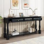 LUMISOL 64” Long Console Sofa Table with 3 Drawers and Bottom Shelf, Entry Table for Hallway, Living Room, Easy Assembly (Distressed Black)
