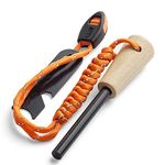 WallEgo Flint and Steel Kit, Magnesium Survival Wooden Handle Firesteel Fire Starter, Flint Striker Multi Tool Outdoor Emergency Survival Tool for Travelling Camping Hiking