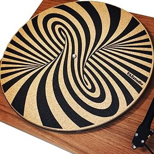 TazStudio Premium slipmat - Cork Turntable Mat for Better Sound Support on Vinyl LP Record Player - Cork mat Original Geometric Design Psychedelic Geometric Art [4mm Thickness]