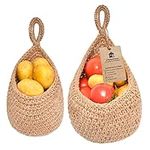 Jute Hanging Basket Hanging Wall Vegetable Fruit Baskets for Pantry Potato Garlic Onion Fruit Storage Handwoven Decorative Kitchen Organizer and Wall Planter Holder （2 Packs）