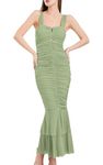 ebossy Women's Sexy Backless Zipper Pleated Ruffles Mermaid Fishtail Evening Party Bodycon Maxi Dress, Green, Medium