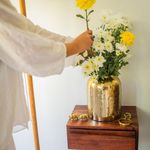 10Club Hammered Gold Metal Vase | Elegant Flower Vase for Home Decor | Unbreakable (H - 28 cm, 800 gram) - 1Pc (Without Flower) - Ideal for Gifting (Golden Hammered Vase)