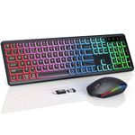 Wireless Keyboard and Mouse Backlight, USB-C Rechargeable & Light Up Keys, Full-size & Tilt Legs, Sleep Mode, 2.4GHz Silent Cordless Keyboard Mouse Combo for Mac OS/Windows/PC/Laptop- Black/QWERTY