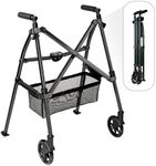 Stander Wonder Walker Plus, Lightweight Folding Rolling Walker for Adults, Seniors, Elderly, Collapsable Travel EZ Fold-N-Go Walker with Wheels, Glides, & Pouch, Compact Standard Walker, Matte Black