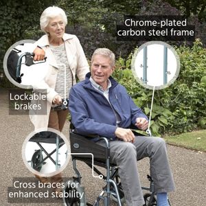 Days Lightweight Folding Wheelchair for Adults – Adjustable Footrests, Padded Seat, Blue