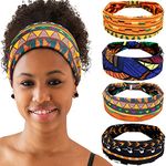 4 Pieces African Headbands Yoga Headband Stretchy Wide Knotted African Hair Band Hair Accessories for Women and Girls (Vintage Series)