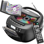KLIM CD Cassette Player with Case, Bluetooth Boombox, AM/FM Radio, Stereo Sound, Remote, CD and Cassette Combo, Tape Recording, USB Drive, AUX, AC/DC Powered
