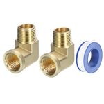 sourcing map Brass Pipe Fittings 1/2 Inch NPT Male x 1/2 Inch NPT Female, 2Pcs 90 Degree Barstock Street Elbow Forged Brass Hose Fittings Adapter for Gas, Air, Oil, Propane