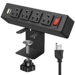 Desk Clamp Power Bar with 2 USB & Switch, VILONG Removable Desktop Edge Mount Power Strip, 6.5FT Extension Cord with 4 AC Outlets, Fit 1.6" Tabletop Edge for Home, Office