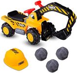 COSTWAY Kids Ride on Digger, Toddler Construction Toy Car with Safety Helmet, Manual Shovel, Underseat Storage, Horn, Pretend Play Ride On Excavator for 3 Years Old +