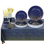 JOYOCEAN 176pcs Navy Blue Gold Party Supplies Blue Paper Plates Napkins and Cups Tablecloth Serves 25 Blue Gold Disposable Party Plates for Baby Shower Birthday Party Decorations