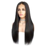 Cbwigs Glueless Brazilian Remy Natural Straight 360 Lace Frontal Wig 180% Density Unprocessed Human Hair 360 Lace Wigs for African American Women Natural Color (22 inch)