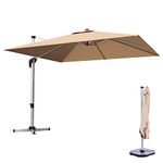 SFAREST 3M Patio Offset Umbrella, 360° Rotating Garden Parasol with Cross Base and Crank Handle, Tilting Outdoor Square Cantilever Umbrella for Beach, Garden, Market (Beige)