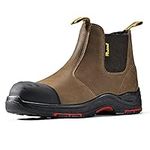 Men&Women Chelsea Work Boots Steel Toe Safety Boots Cow Leather Waterproof Lightweight Working Shoes