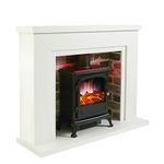 Endeavour Fires Farlington Electric Fireplace, Black Log Burner Stove in 48’’ Off White Surround, LED Downlights with Remote Control (White Top/Grey Brick)