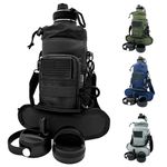 Half Gallon Water Bottle Insulated - 84 Oz Stainless Steel Metal Water Jug with Holder - | Carrying Bag | Spout Handle | Straw Lids | Keep Cold & Hot | - Black Tactical Flask for Travel Hiking Sport