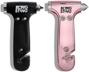 BLINGSTING Car Emergency Escape Hammer, Seatbelt Cutter, Window Breaker Tool, Interior Visor Strap, New Driver Vehicle Safety Essentials, Cute Car Accessories for Women - Black & Pink, 2 Count