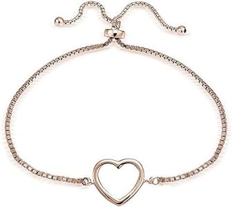 Hoops & Loops Rose Gold Tone over Sterling Silver Open Heart Polished Adjustable Bracelet