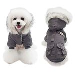 DYAprWu Warm Dog Hooded Trench Coat Windproof Parka Jacket for Cold Weather (L, Black Grey)