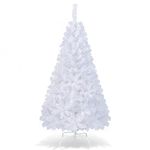 COSTWAY Green/White Christmas Tree with Metal Stand, Artificial Realistic Natural Branches Pine Xmas Traditional Decorations Indoor (White, 5Ft /1.5M)