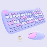 Cute Cat 2.4G USB Wireless Keyboard and Mouse Combo, Silent Keys, Candy Colors, Compatible with Notebook, PC (Purple-84Keys)