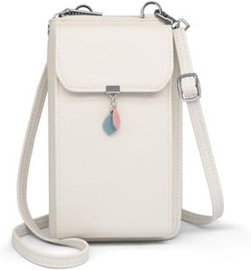 HNOOM Bolso de Telefono Movil Mujer Bolso Cartera Movil Bloqueo RFID Bolso para Movil y Cartera Pequeño Bolso Bandolera Mujer con Ranuras para Tarjeta y Cremallera Bolso Movil Monedero (Beige)