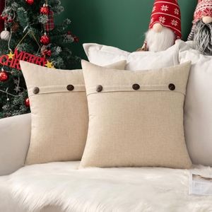 MIULEE Natale Federe Cuscini Copricuscini in Lino Incrociato Fodere Arredo Decorativi Bottoni per Casa Accessori di Divano Moderne Eleganti Auto 45x45cm Confezione da 2 Bianco Crema