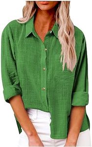 Button Down Shirts for Women Cotton Linen Shirt 2025 Summer Casual Long Sleeve Solid Color Shirts Loose Work Tops with Pockets