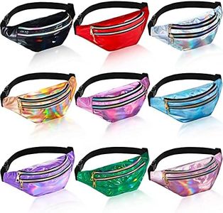 9 Pieces 80s 90s Christmas Fanny Pack Holographic Neon Fanny Packs for Women, Christmas Fanny Waist Packs Gift African Camping Sport Waistbag, Clear,Metallic, 32 x 13 x 2 cm, Fresh Style