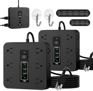 16-in-1 Power Strip with Switch & Surge Protection, Etl Listed Fireproof Power Strip, Upgraded Multifunctional 16 in One Surge Protector, 12AC +2UAB+2type-C Ports for Home, Office (Black-2PCS)