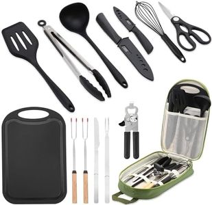 Wesqunie Camping Essentials Cookware Cooking Utensils Set - Camping Kitchen Utensils, Portable Outdoor Accessories, Stainless Steel & Silicone, Camping Gear Equipment for RV Picnic Grill