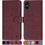 SUANPOT for iPhone X/10 & iPhone Xs 5.8" RFID Blocking Wallet case Credit Card Holder,Flip Book PU Leather Phone Shockproof Cover Cellphone Women Men for Apple iPhone 10/10S case Wallet(Wine Red)