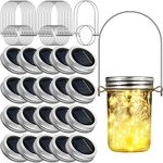 Hortsun 20 Pack Mason Jar Solar Lights Lids, 30 LED Outdoor Hanging Fairy String Light with Hangers (No Jars), Waterproof Lantern Mason Jar Solar Lights for Patio Garden Table Decor, Warm White