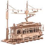 ROBOTIME 3D Wooden Puzzle Gear Drive Tram, Mechanical Model Building Kit for Adults to Build, DIY Craft Toy Gifts for Teens, Adults