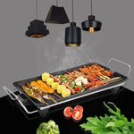AYME 2 in 1,1500W Electric Smokeless Portable Adjustable Temperature Control Indoor&Outdoor Barbeque Grill Set For Home Removable Water Filled Drip Tray-Black,48x27.5 cm