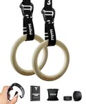 BREAKING LIMITS Gymnastics Rings - Adjustable Straps with Quick Release & Carabiner - Textured & Non-Slip Birch Wood Gym Rings - As Calisthenics Rings, Crossfit & Fitness Rings etc.