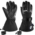MCTi Waterproof Ski Snowboard Gloves Touchscreen PU Leather Winter Gloves with Wrist Leashes