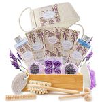 Luxury Mothers Day Gifts Baskets in Lavender Essential, Christmas Birthday Gifts for Women, 18pcs Bath Body Home Spa for Relaxing Self Care with Bubble Bath Bomb Lotion Massager Roller Loofah scrubber