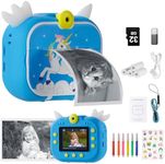 Kids Camera Instant Print 1080P HD Kids Digital Camera For Girls Boys with 4 Roll Photo Paper Birthday Gifts for 3-12 Year Old Girl 6 Colour Pens 32GB SD Card (Blue)