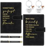 HAOWANWW 6 Pcs Employee Appreciation Gift Black Leather Notebook Pen Keyring Set Inspirational Personalised Stationery Gifts Journal Notebook Bulk New Job Gifts for Men Women Coworker Teacher(2 Style)