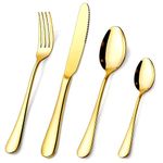 Gold Flatware Set, OGORI 24-Piece Food Grade Stainless Steel Gold Silverware Set Service for 6, Mirror Polished Cutlery Utensils Set Include Knife/Fork/Spoon, Dishwasher Safe