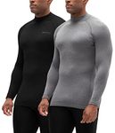 DEVOPS 2 Pack Men's Thermal Turtle Mock Neck Shirts, Compression Long Sleeve Tops and Hoodies, 1# (Basic_2 Pack) Black / Heather Charcoal, Large