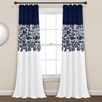 Lush Decor Navy Estate Garden Print Curtains Light Filtering Window Panel Set for Living, Dining, Bedroom (Pair), Long Wide, 95 in x 52