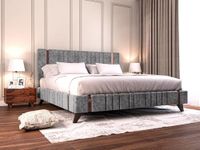 Acacia Solid Sheesham Wood Queen Size Bed for Bedroom | Upholstered Bed | Wooden Platform Bed Cot Double Bed for Hotels with Upholstery Premium Fabric | 6.5 x 5 Ft | Rosewood, Light Grey, Copper Line